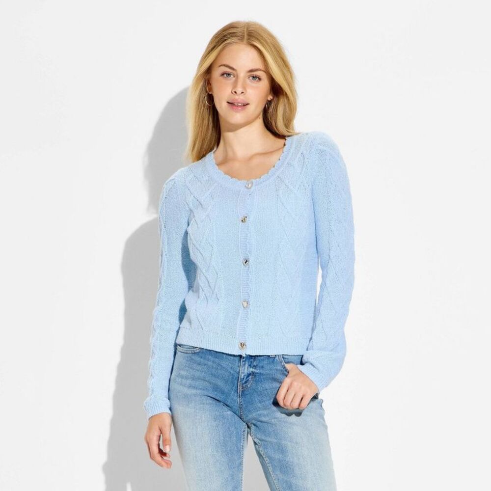Open Box - Wild Fable - Women's Heart Cable Cardigan - Wild Fable Light Bl Blue - Picture 2 of 3